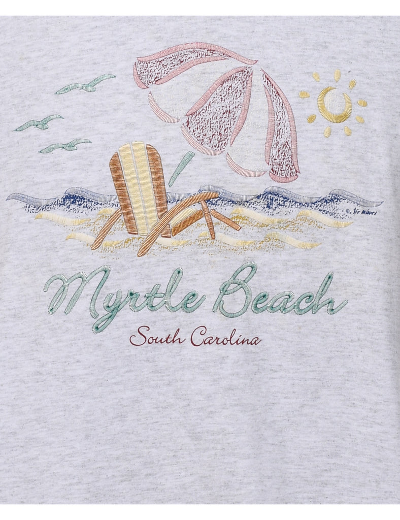 Myrtle Beach Cropped Light Grey Printed T-shirt - XL