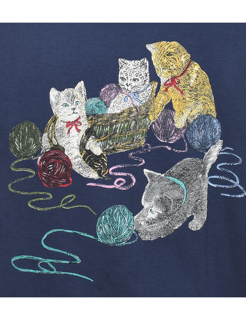 Navy Cat Design 1990s Sweatshirt - XXL