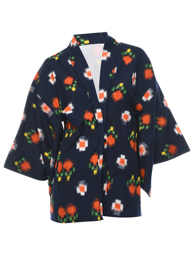 Navy Cropped Kimono - L