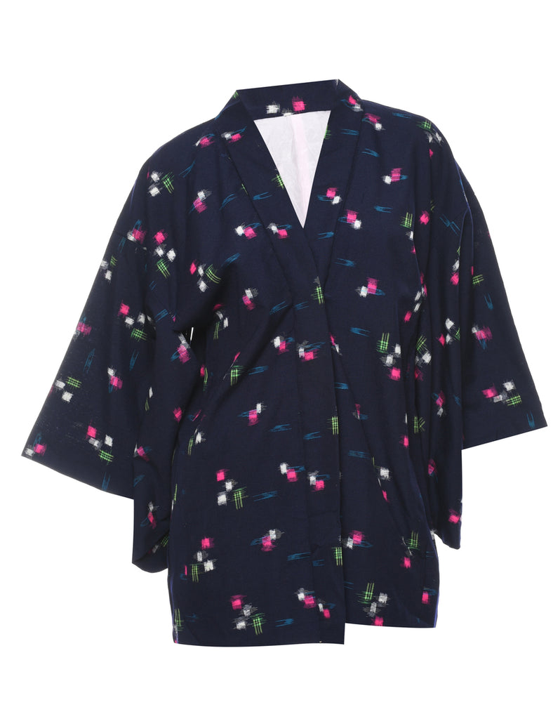 Navy Cropped Kimono - L