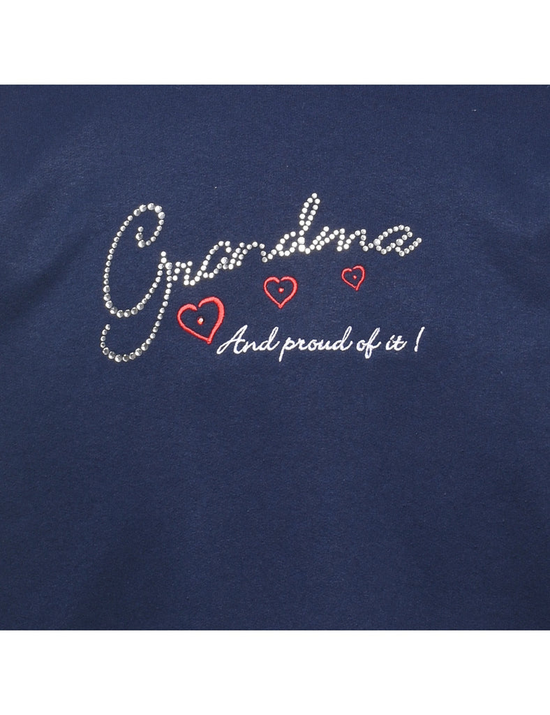 Navy Grandma Design Embellished 1990s Sweatshirt - L