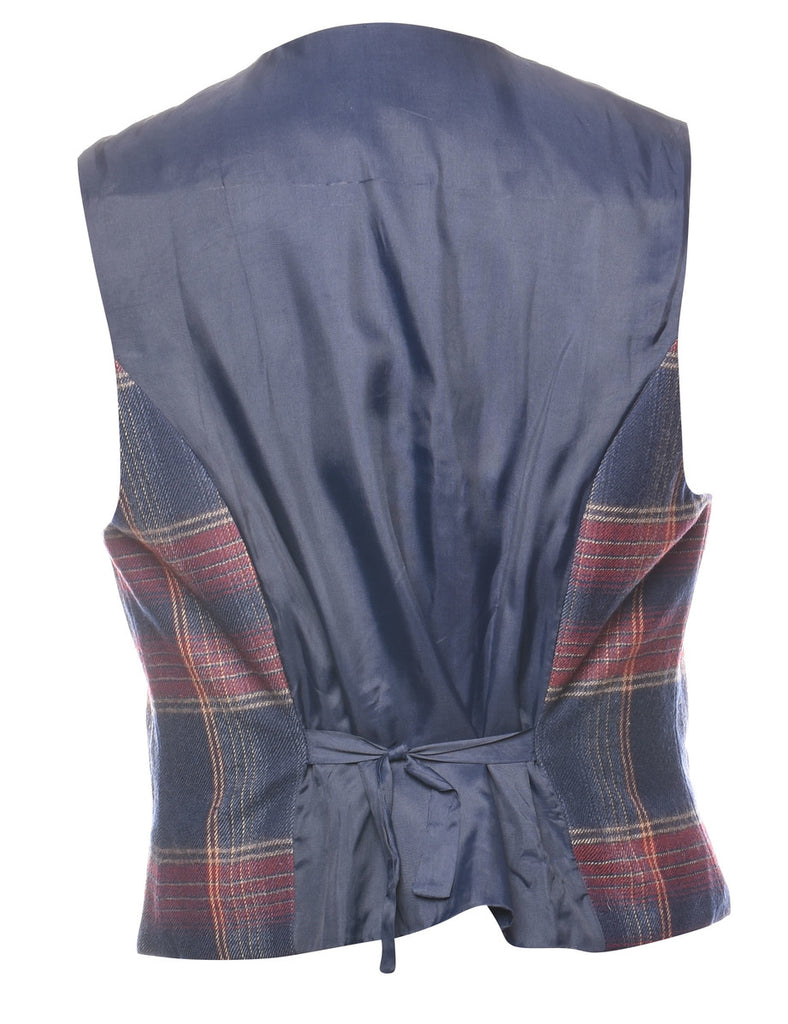 Navy & Maroon Checked Waistcoat - S