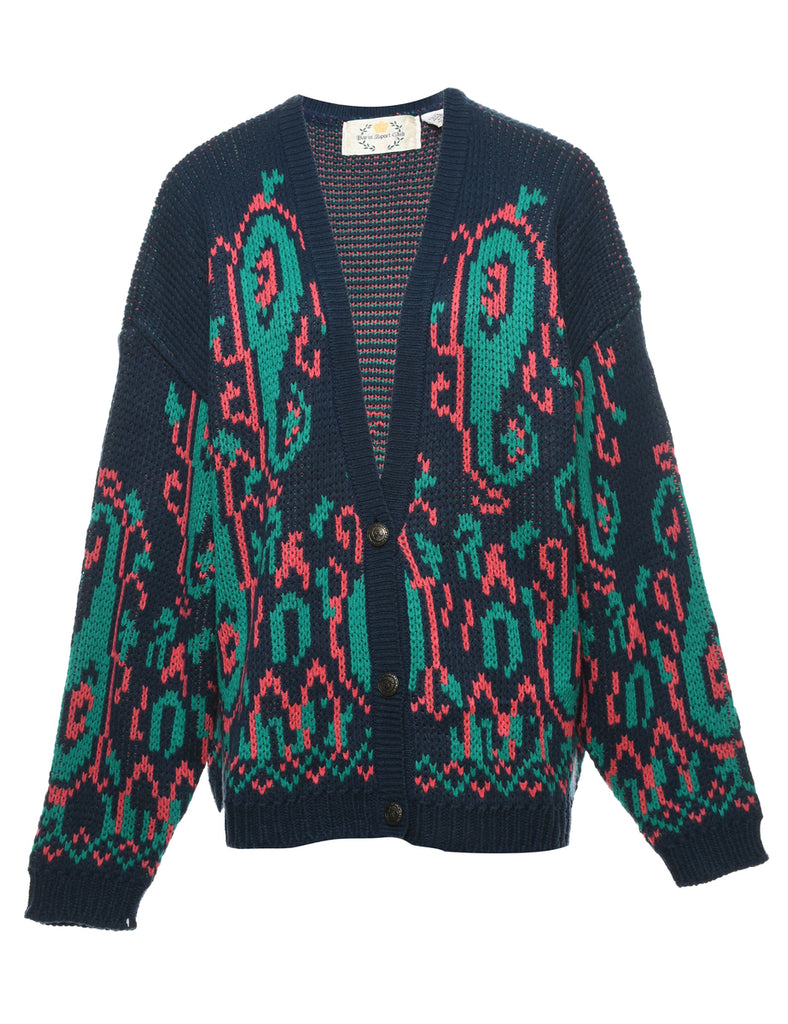 Navy Paisley Cardigan - L
