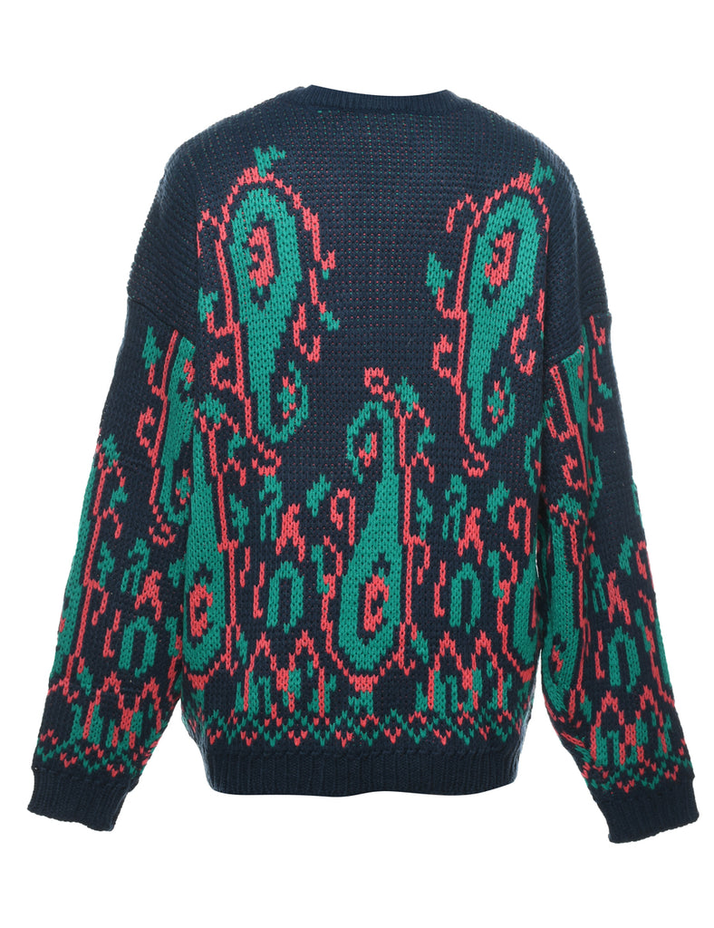 Navy Paisley Cardigan - L
