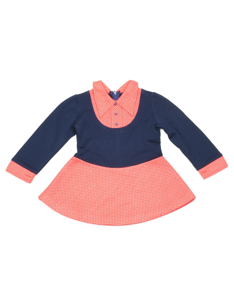 Navy & Red Long Sleeved Dress - 2-3 YEARS