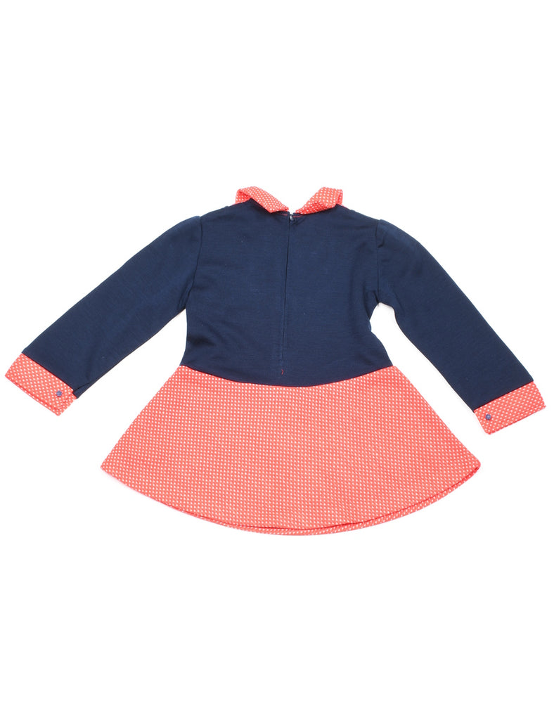Navy & Red Long Sleeved Dress - 2-3 YEARS