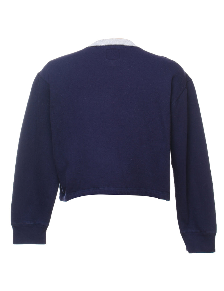 Navy, Red & White Cropped USA Printed Sweatshirt - M