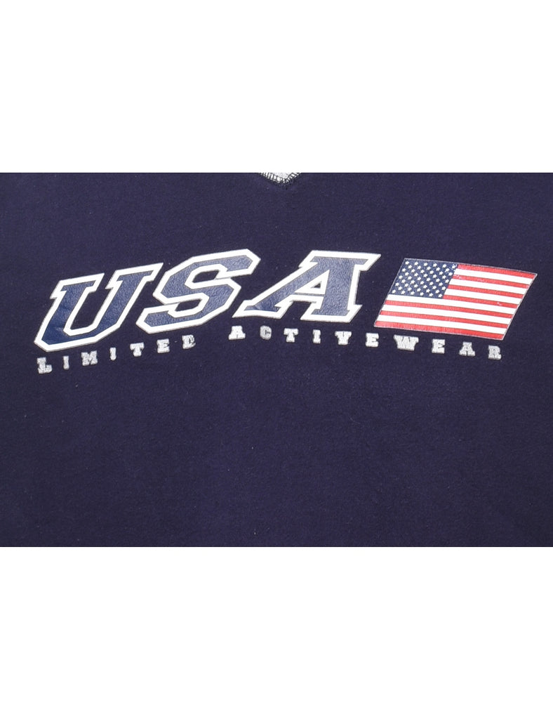 Navy, Red & White Cropped USA Printed Sweatshirt - M