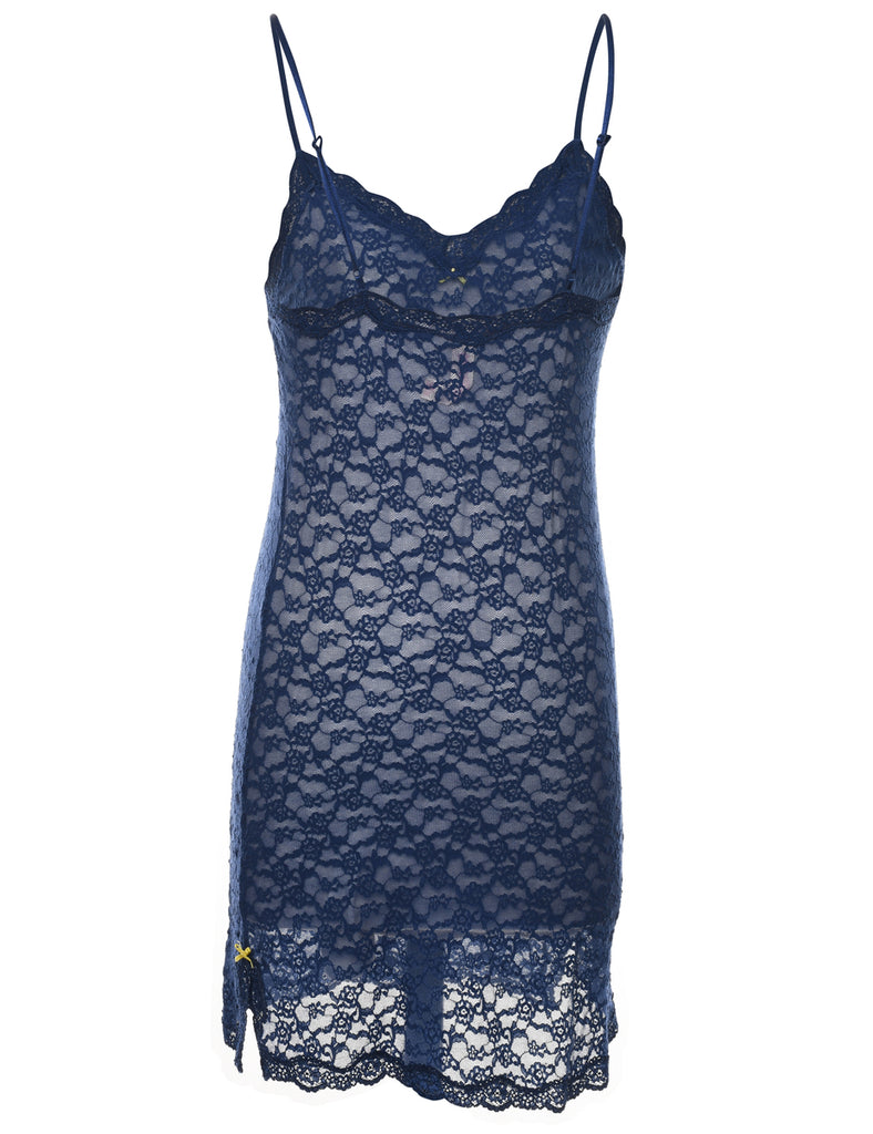 Women's Navy Sheer Lace Slip Dress Blue, S | Beyond Retro Women's Navy Sheer Lace Slip Dress Blue, S | Beyond Retro