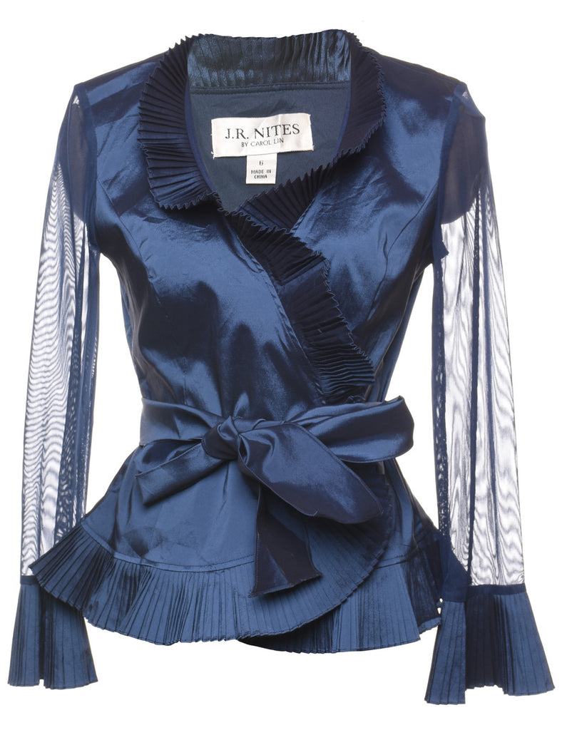 Navy Sheer Sleeved Bow Detail Evening Jacket  - S