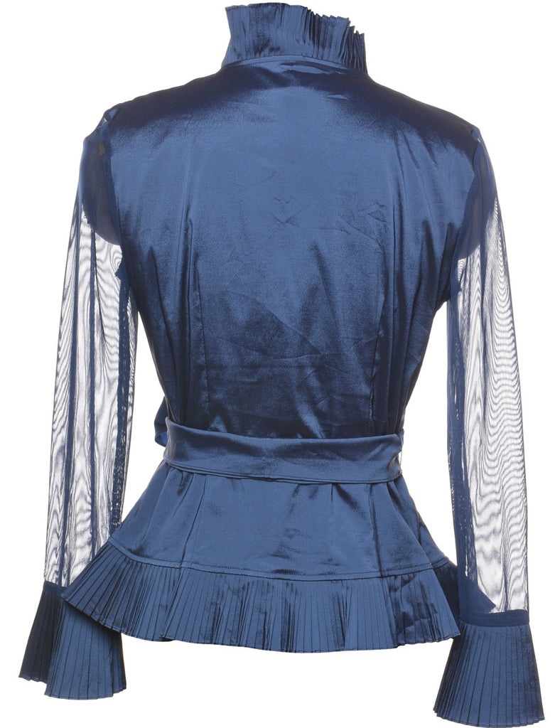 Navy Sheer Sleeved Bow Detail Evening Jacket  - S