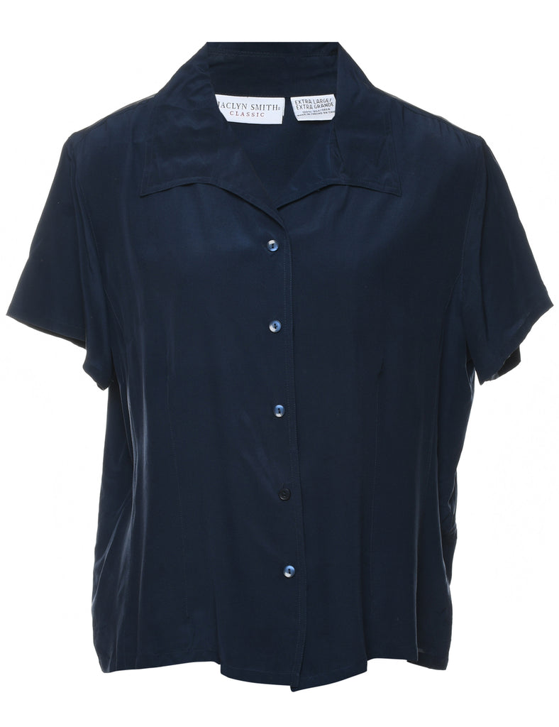 Navy Silk Blouse - XL
