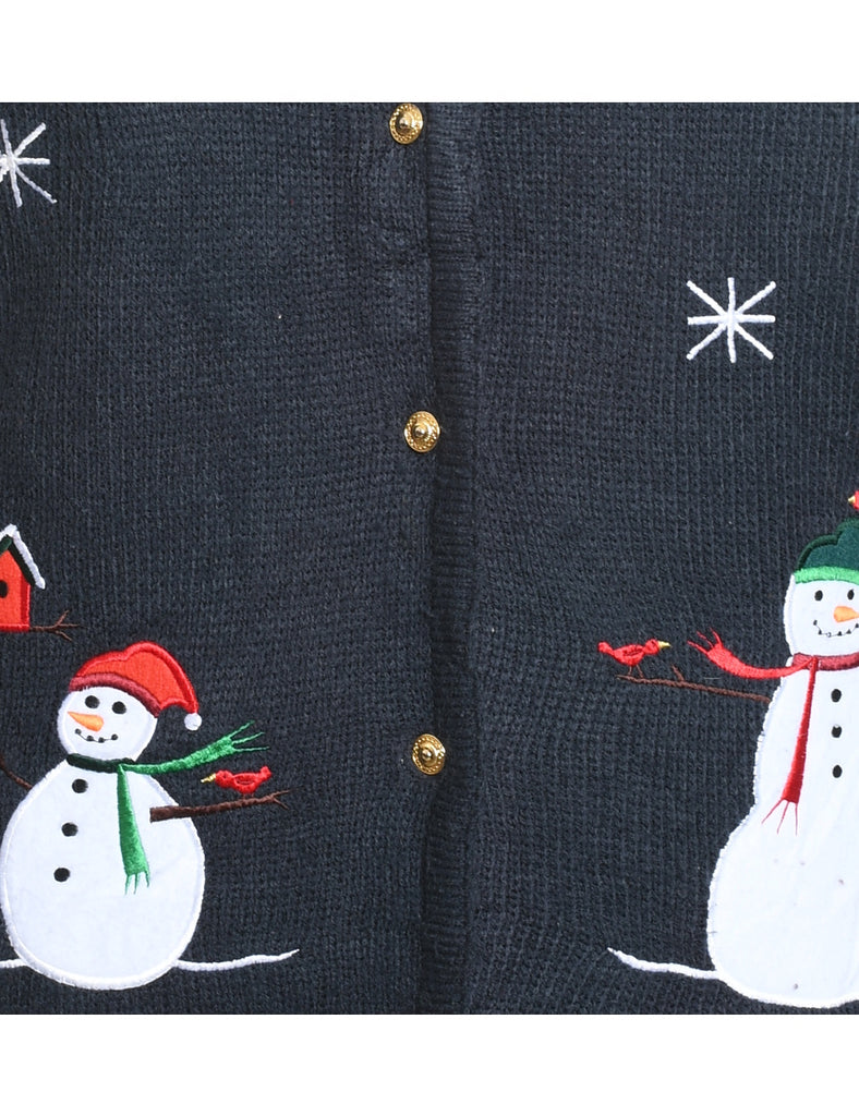 Navy Snowman Design Christmas Cardigan - M