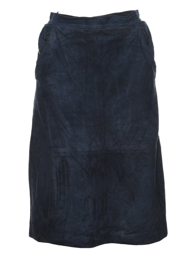 Navy Suede A-line Skirt - M