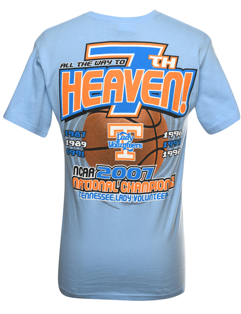 NCAA Light Blue & Orange Printed Sports T-shirt - S