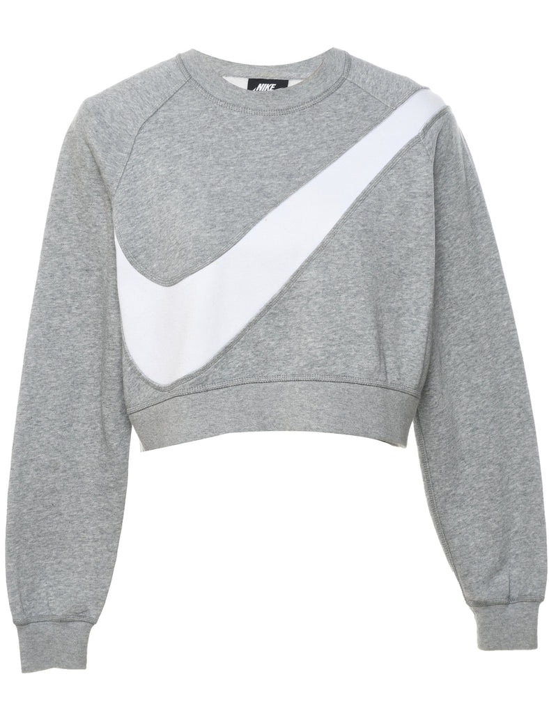 Nike Cropped Light Grey & White Printed Sweatshirt - S