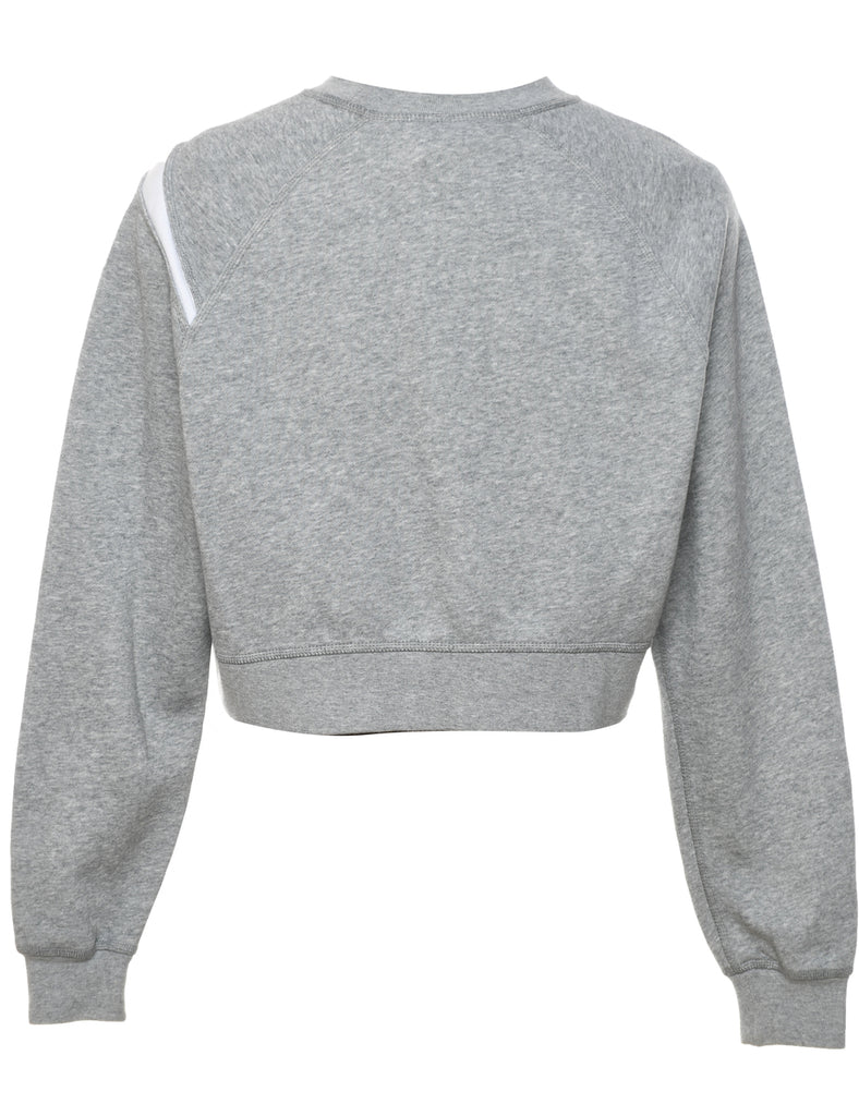Nike Cropped Light Grey & White Printed Sweatshirt - S