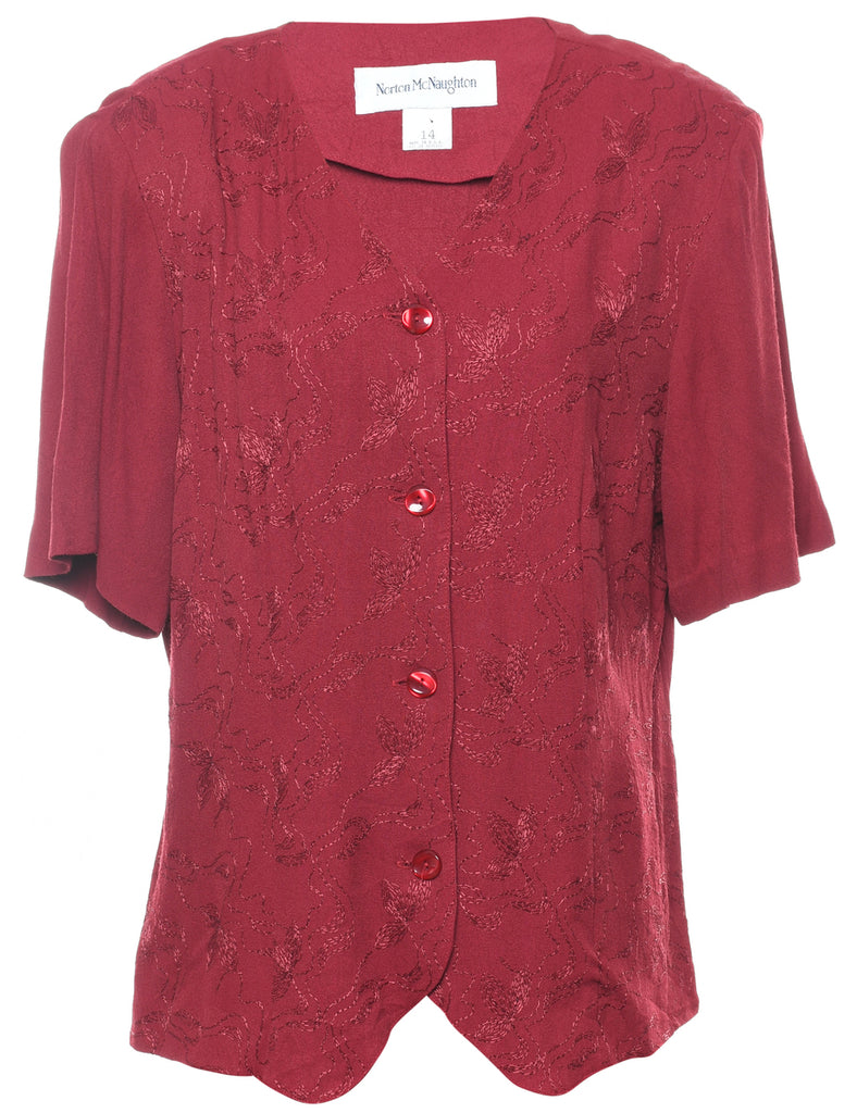 Norton Mc Naughton Plum Short-Sleeve Embroidered Blouse - L