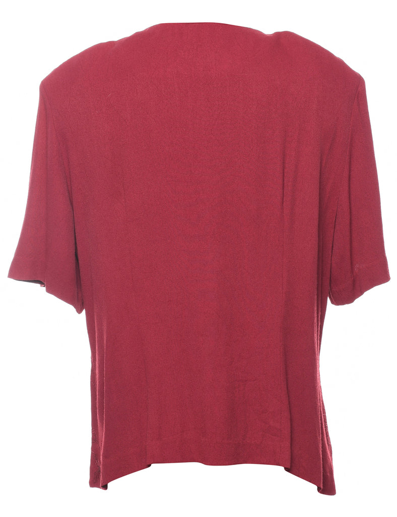 Norton Mc Naughton Plum Short-Sleeve Embroidered Blouse - L