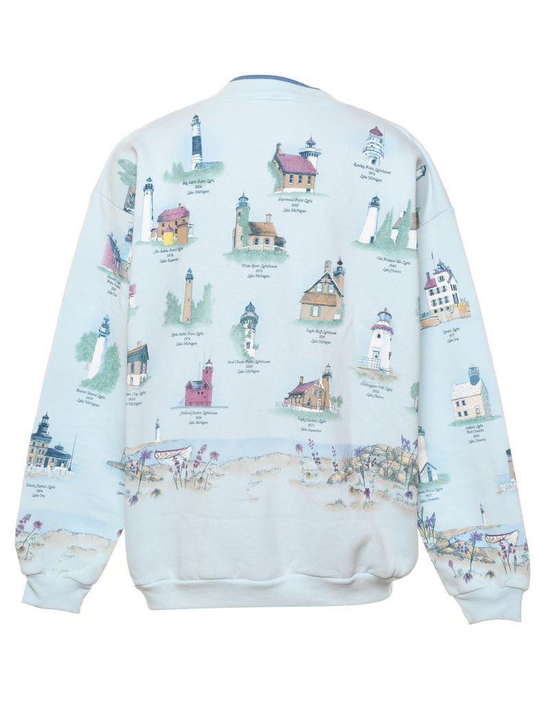 Novelty Design Light Blue Button-Front Cardigan - L
