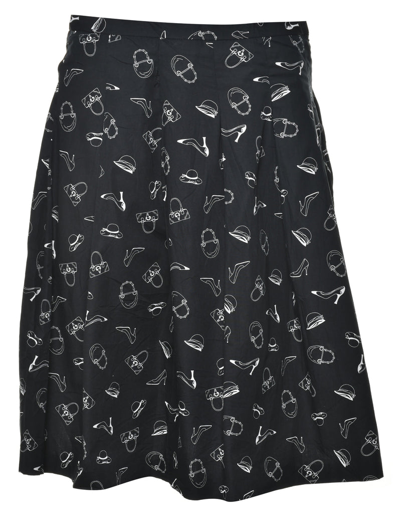 Novelty Print Pleated Skirt - S
