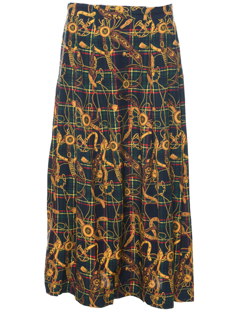 Novelty Print Pleated Skirt - M