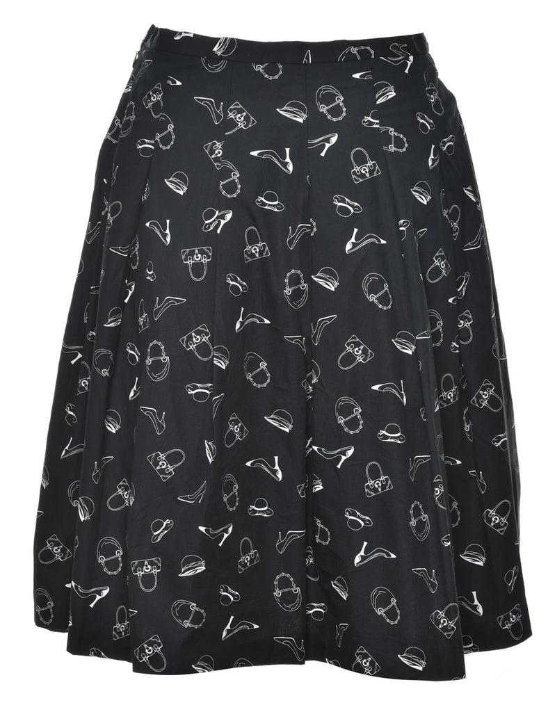 Novelty Print Pleated Skirt - S