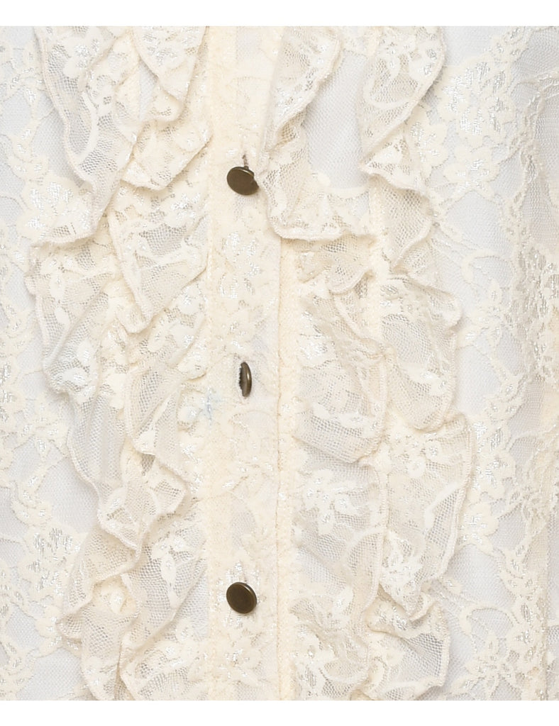 Off-White Floral Lace Evening Shirt - L