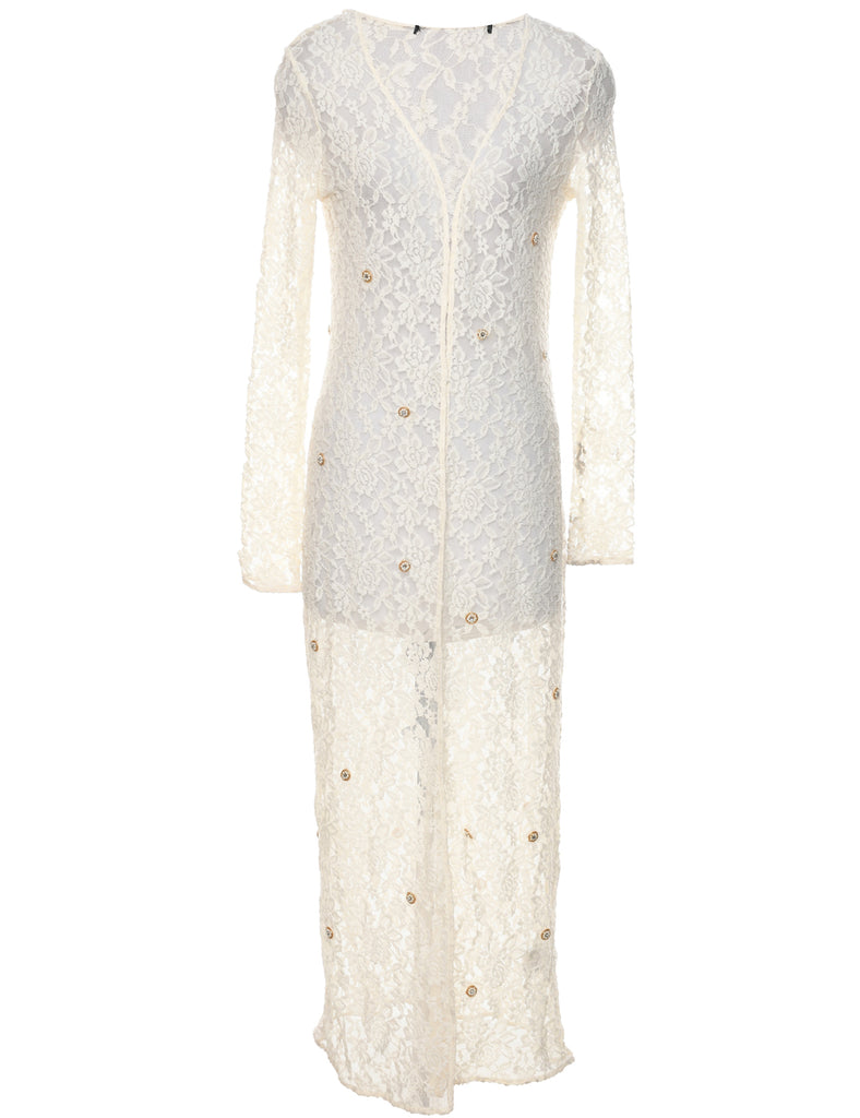 Off White Lace Extra Long Jacket - S