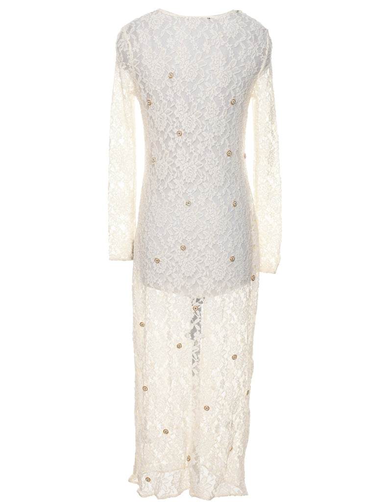 Off White Lace Extra Long Jacket - S