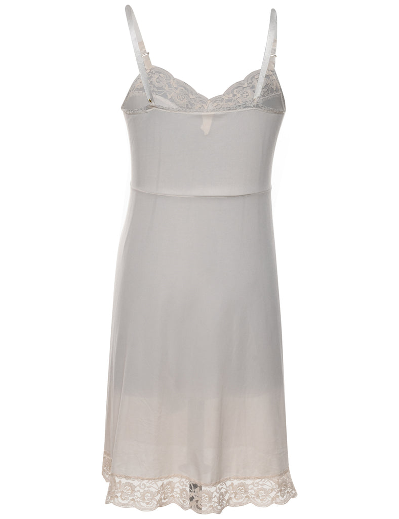 Off-White Lace Trim Strappy Slip Dress - M