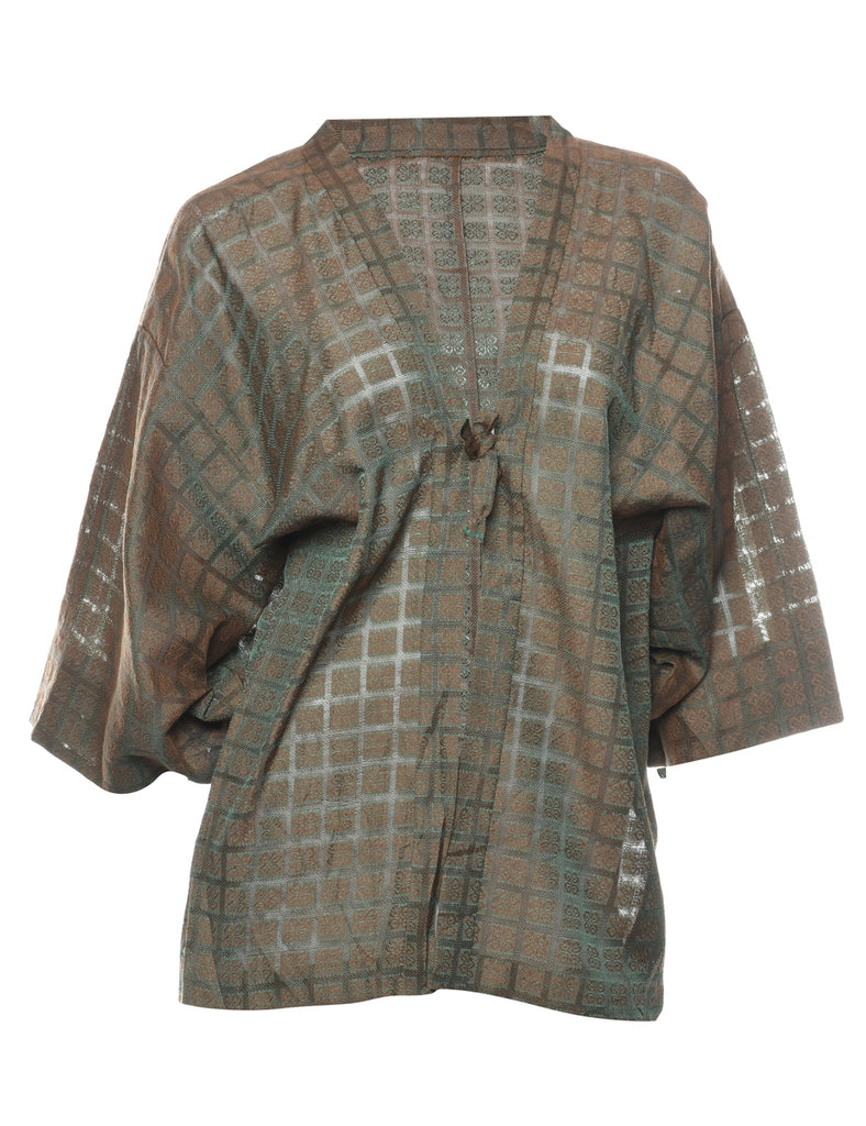 Olive Green Cropped Kimono - M