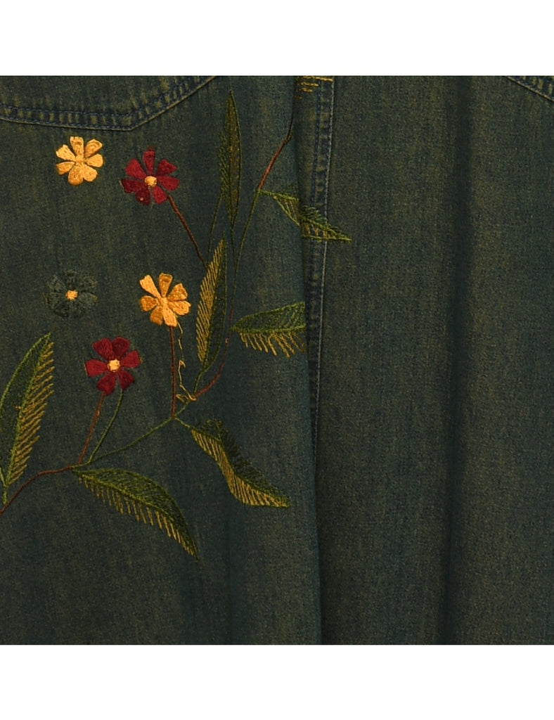 Olive Green Denim Dress - M
