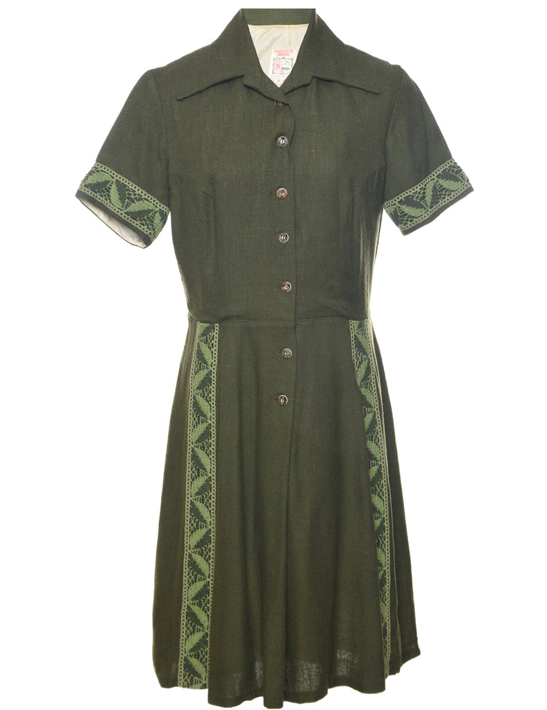 Olive Green Shirt Dress - M