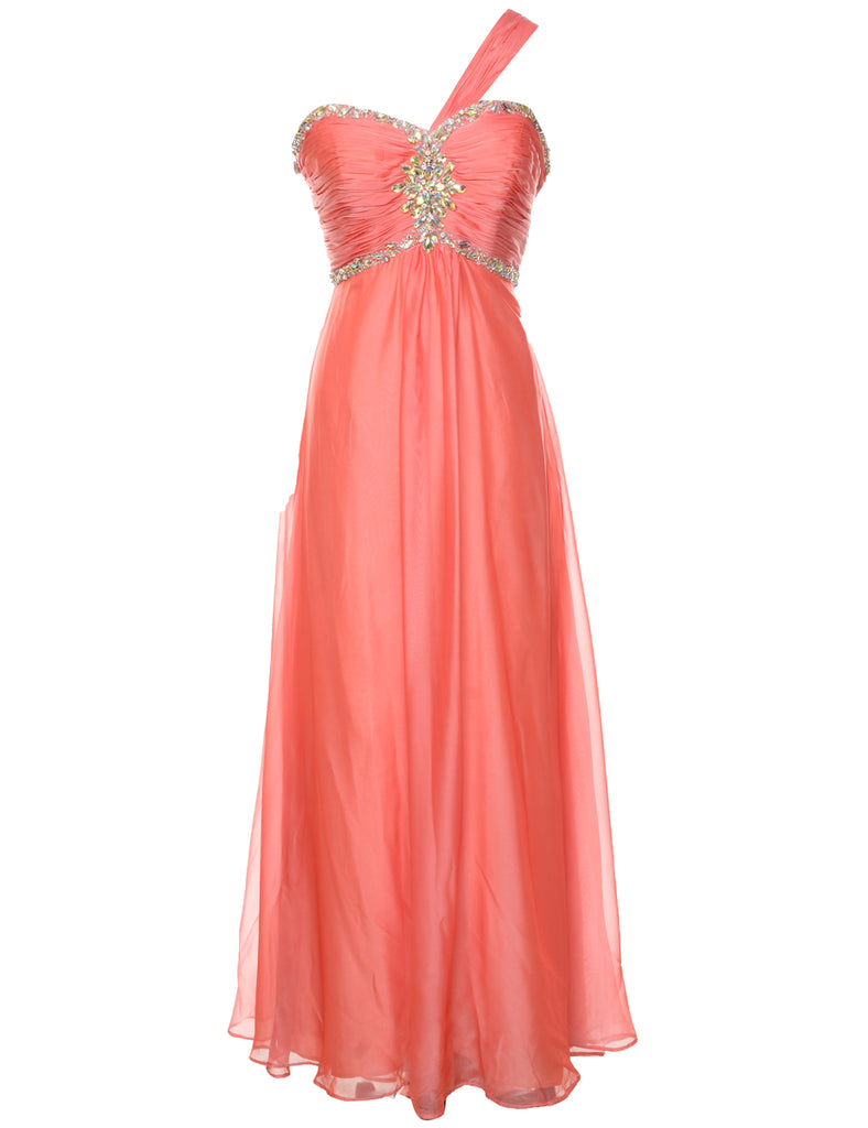 One Shouldered Beaded Prom Dress - M