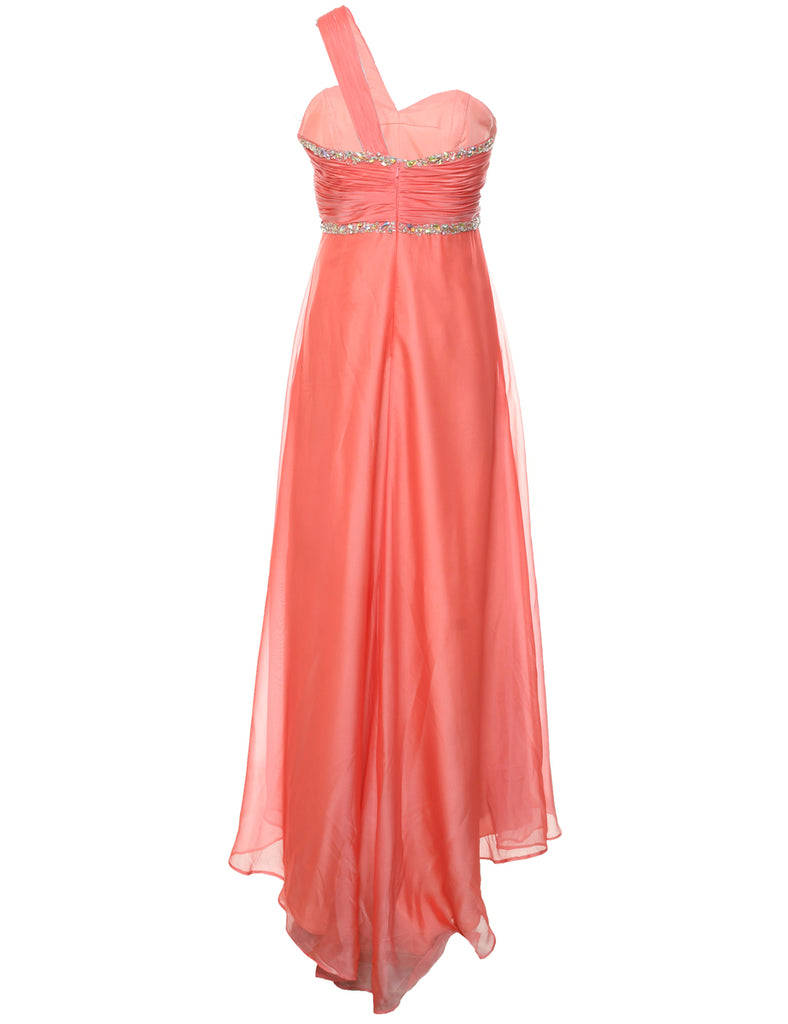 One Shouldered Beaded Prom Dress - M