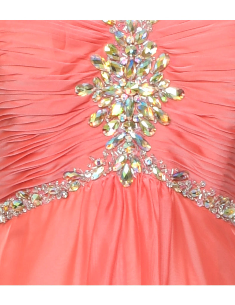 One Shouldered Beaded Prom Dress - M