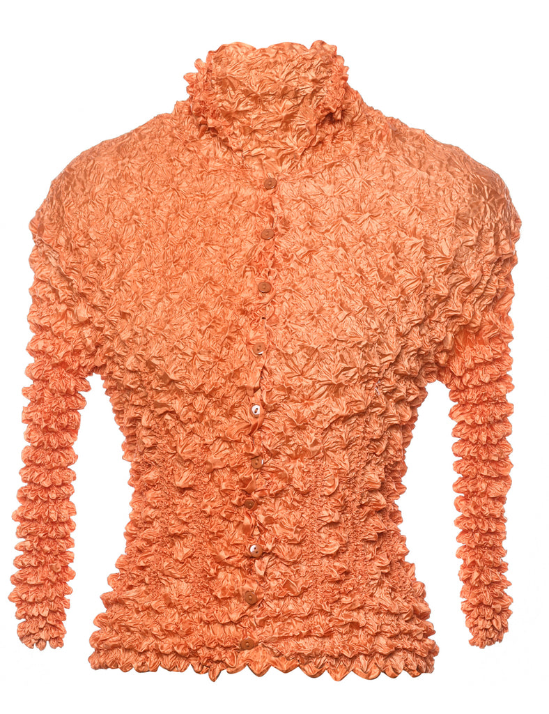 Orange Y2K Style Crinkle Blouse - S