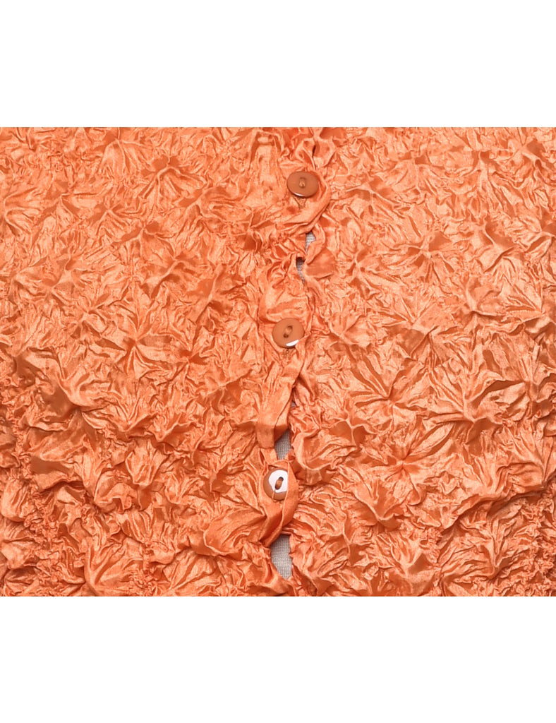 Orange Y2K Style Crinkle Blouse - S