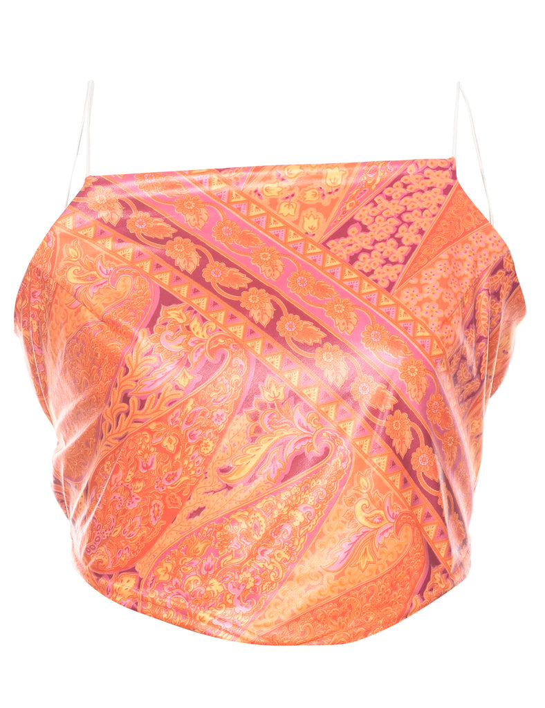 Paisley Print Backless Crop Top - XS