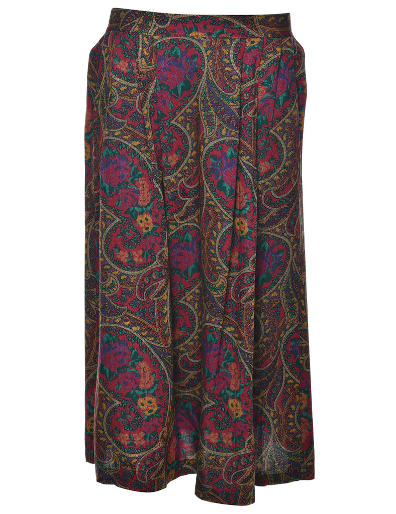 Paisley Print Pleated Skirt - S