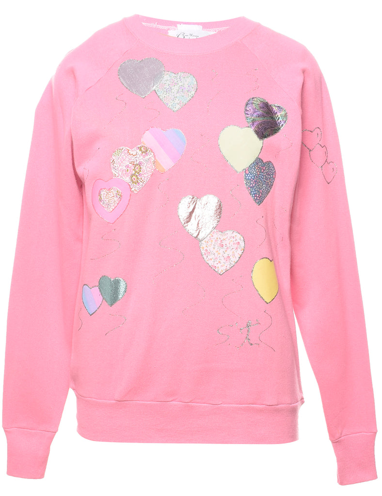 Pale Pink 1990s Appliqued Sweatshirt - XL