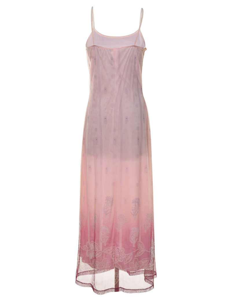 Pale Pink 1990s Sheer Floral Maxi Dress - S