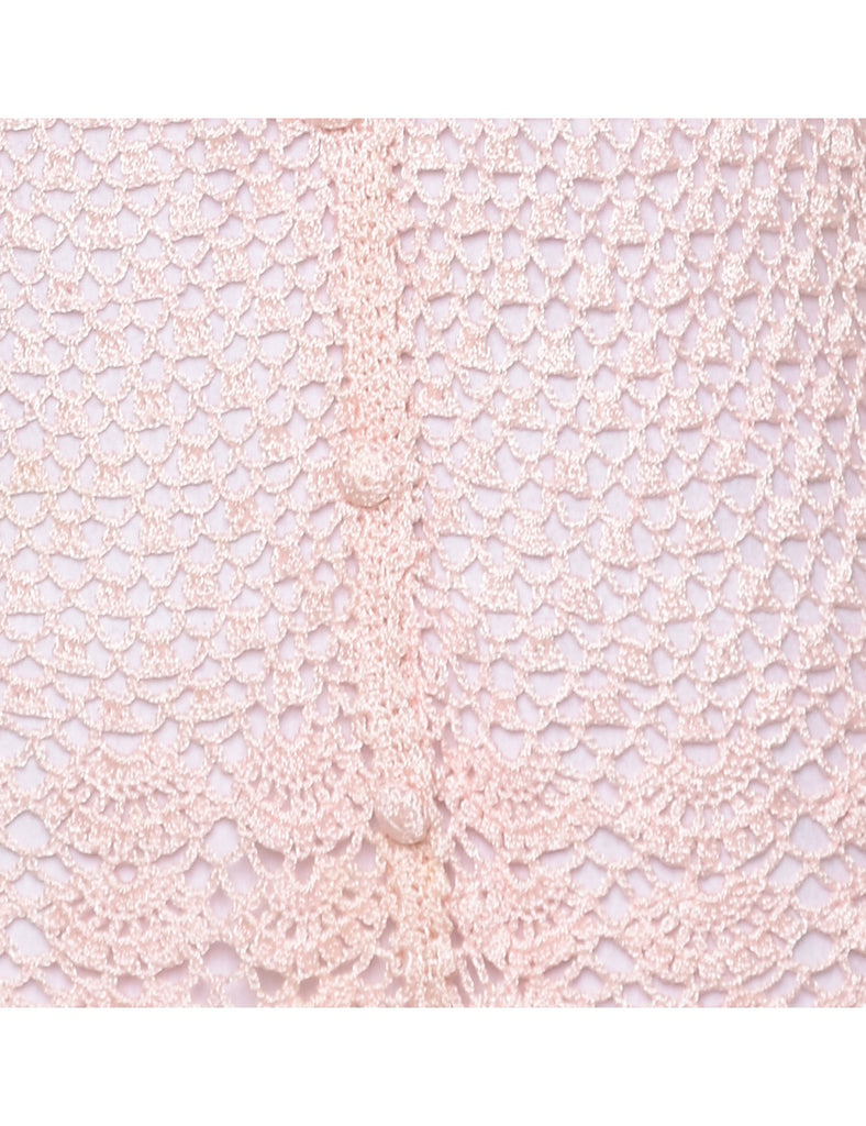 Pale Pink Crochet Cardigan - S