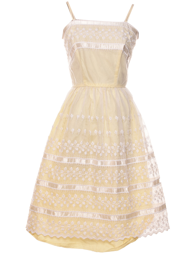 Pale Yellow 1950s Lace Vintage Dress - M