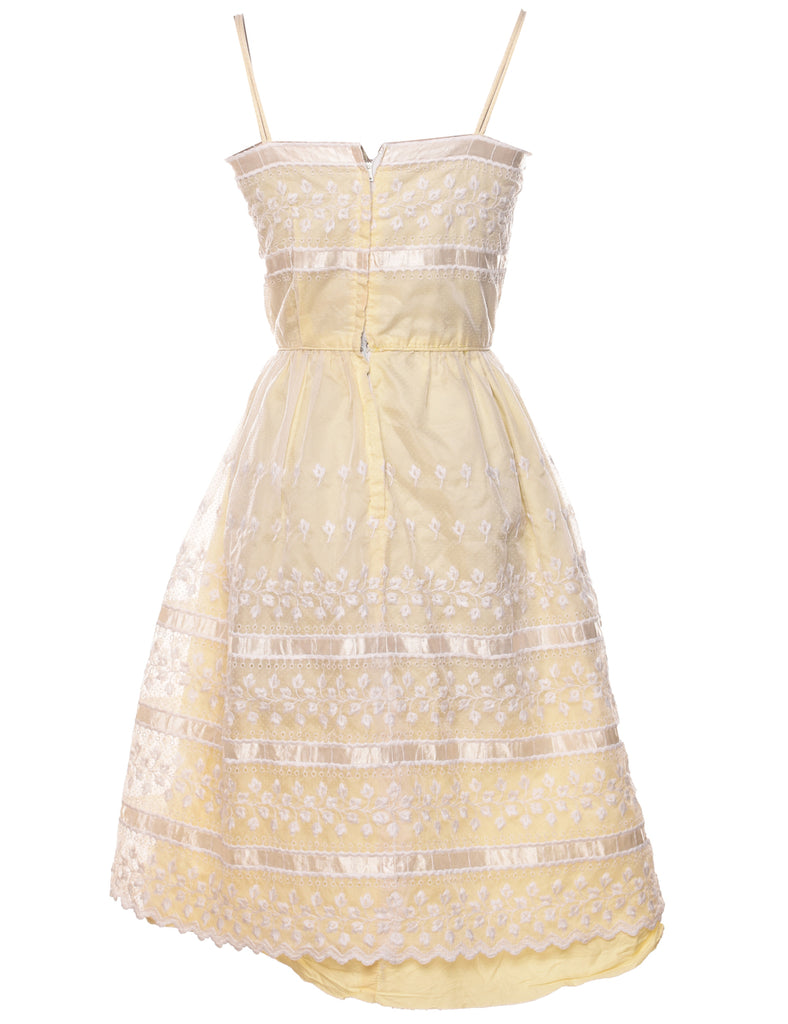 Pale Yellow 1950s Lace Vintage Dress - M