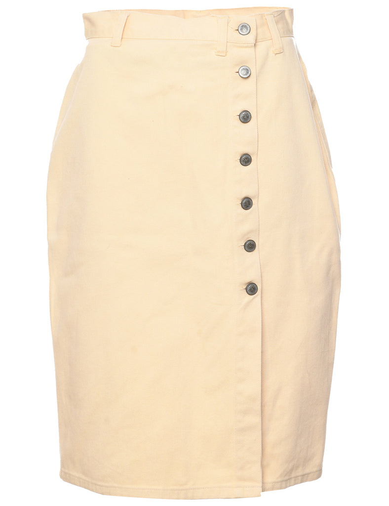Pale Yellow Denim Midi Skirt - S