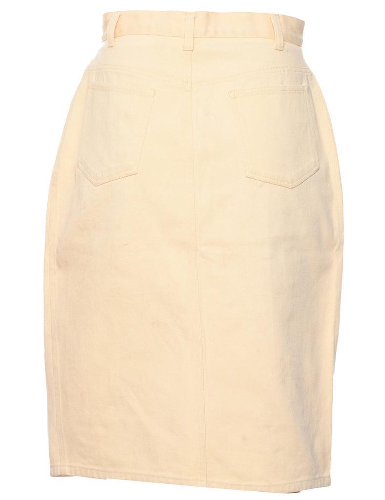 Pale Yellow Denim Midi Skirt - S