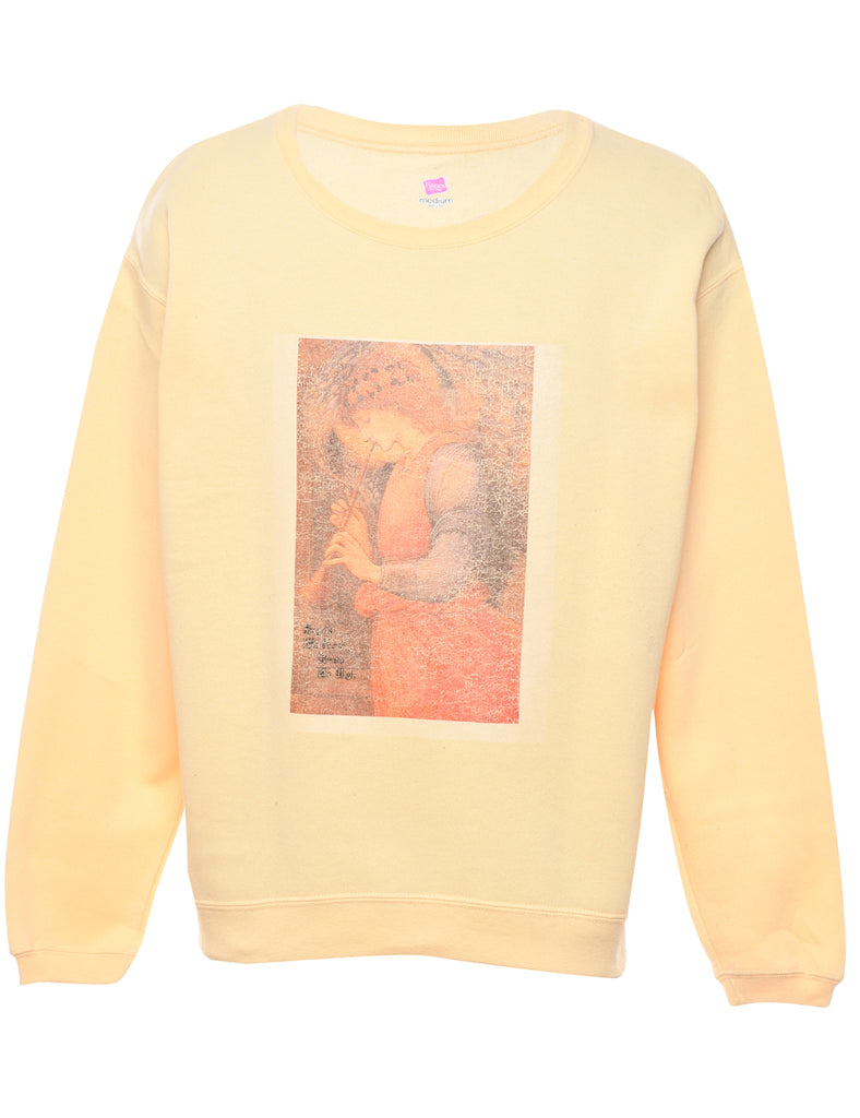 Pale Yellow Printed Art Design Sweatshirt - M