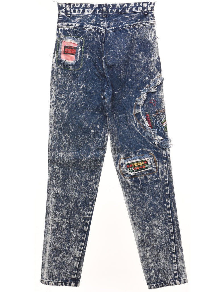 Patchwork Acid Wash Tapered Jeans - W25 L29